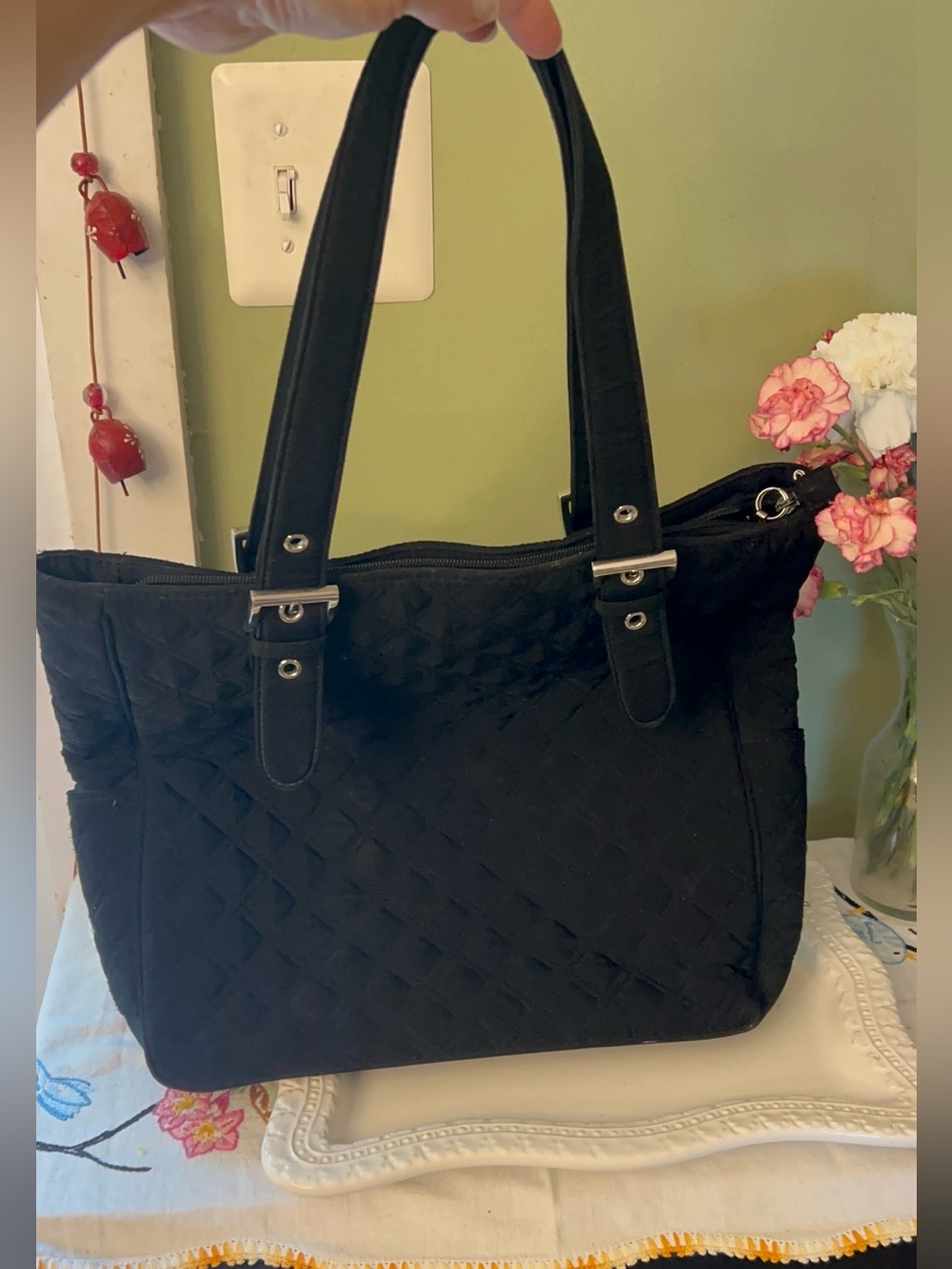 Vera Bradley Classic Black Microfiber Shoulder Bag Tote